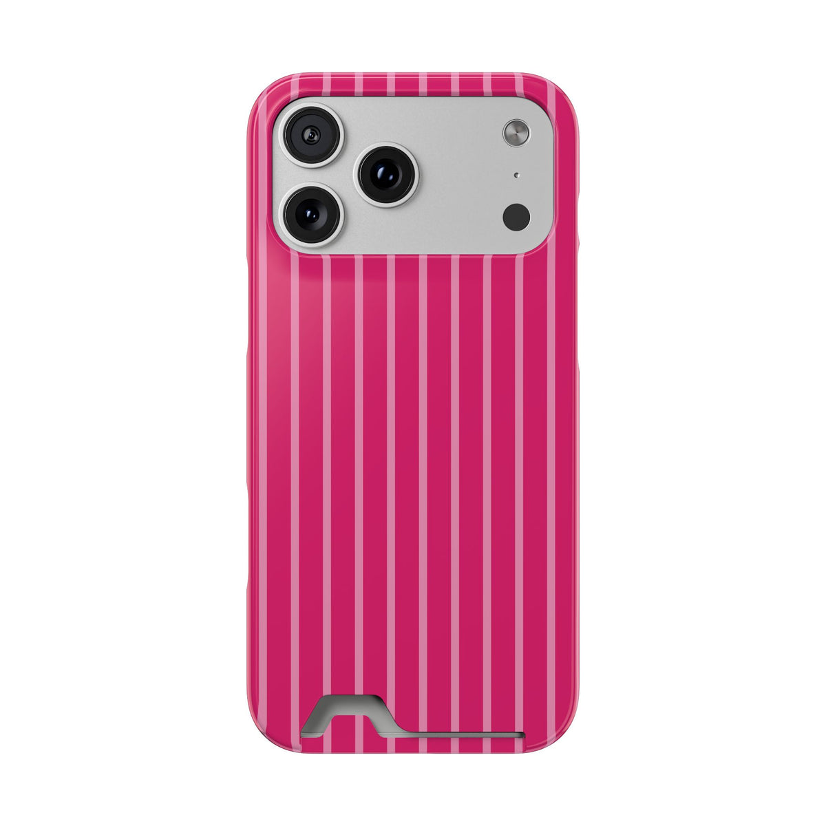 Hot Pink Stripe phone case with card holder for iPhone 17 Pro Max, glossy finish