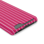 Hot Pink Stripe phone case with card holder, close-up of the card slot