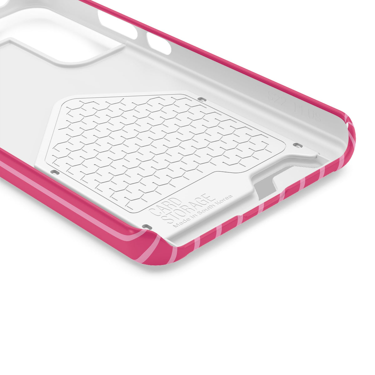 Hot Pink Stripe phone case with card holder, close-up of the inside