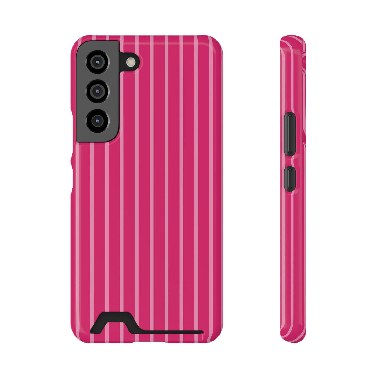 Hot Pink Stripe phone case with card holder for Samsung Galaxy S22, glossy finish