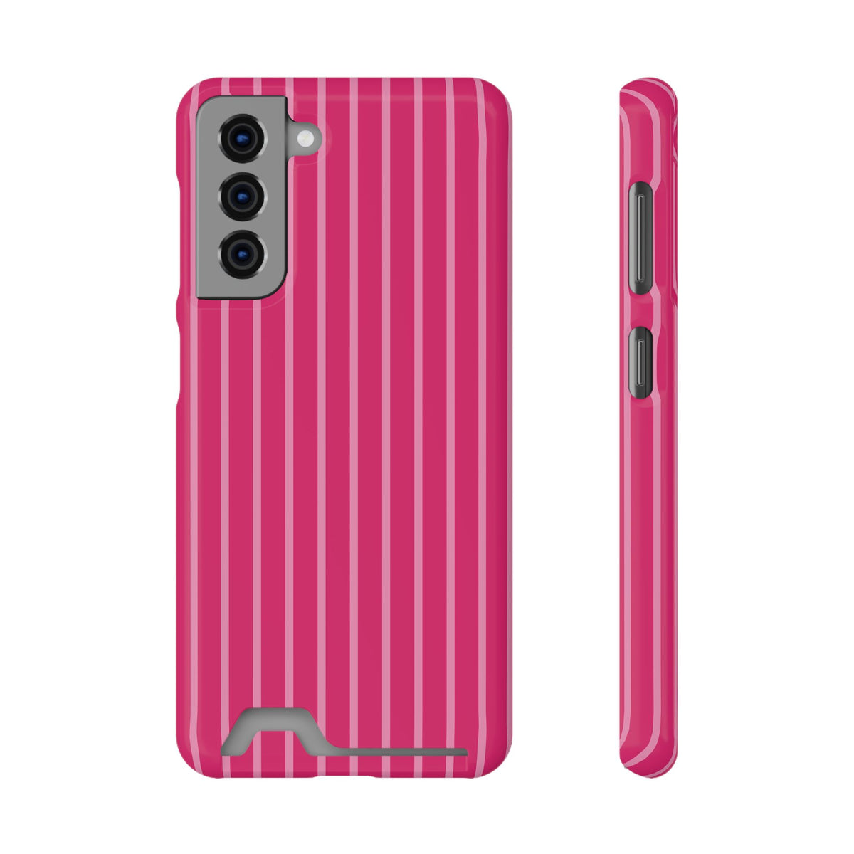 Hot Pink Stripe phone case with card holder for Samsung Galaxy S21, glossy finish