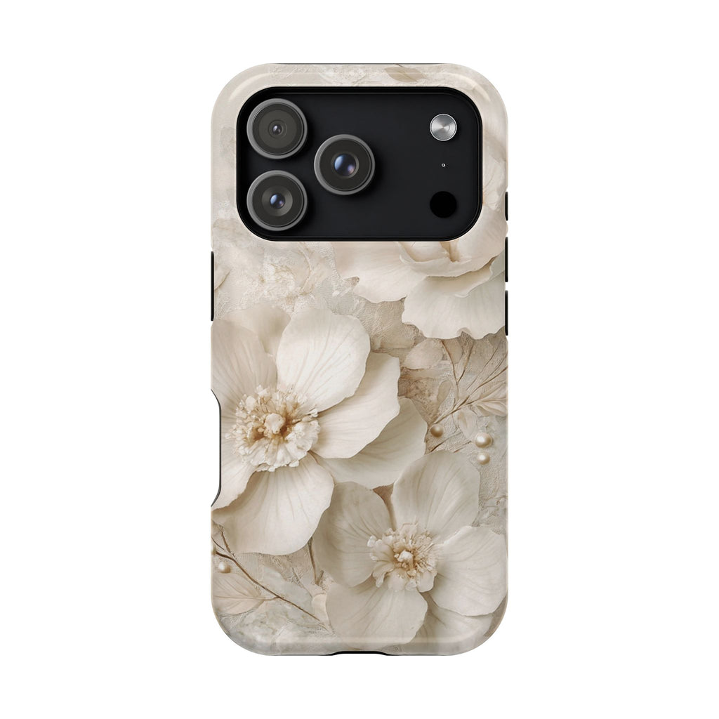 Ivory Blossom protective phone case for iPhone 18 Pro, glossy finish