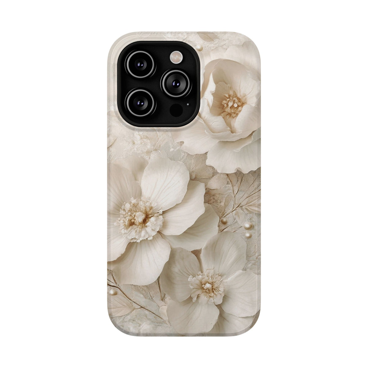 Ivory Blossom protective phone case for iPhone 14 Pro, glossy finish