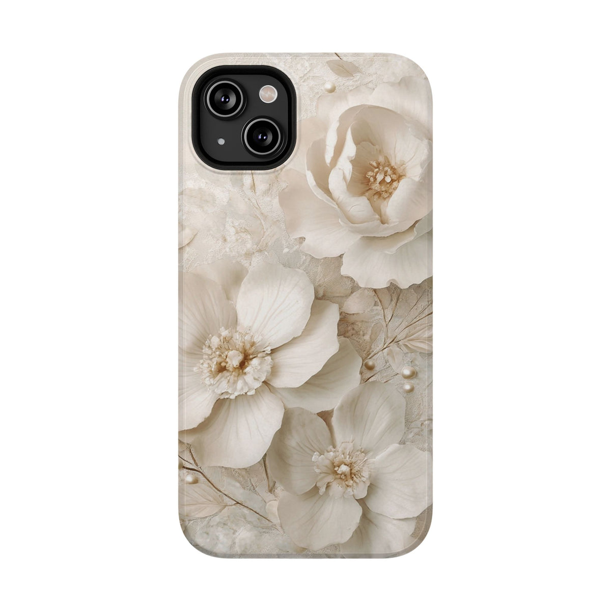 Ivory Blossom protective phone case for iPhone 14 Plus, glossy finish