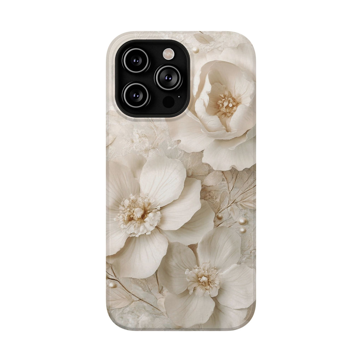 Ivory Blossom protective phone case for iPhone 14 Pro Max, glossy finish