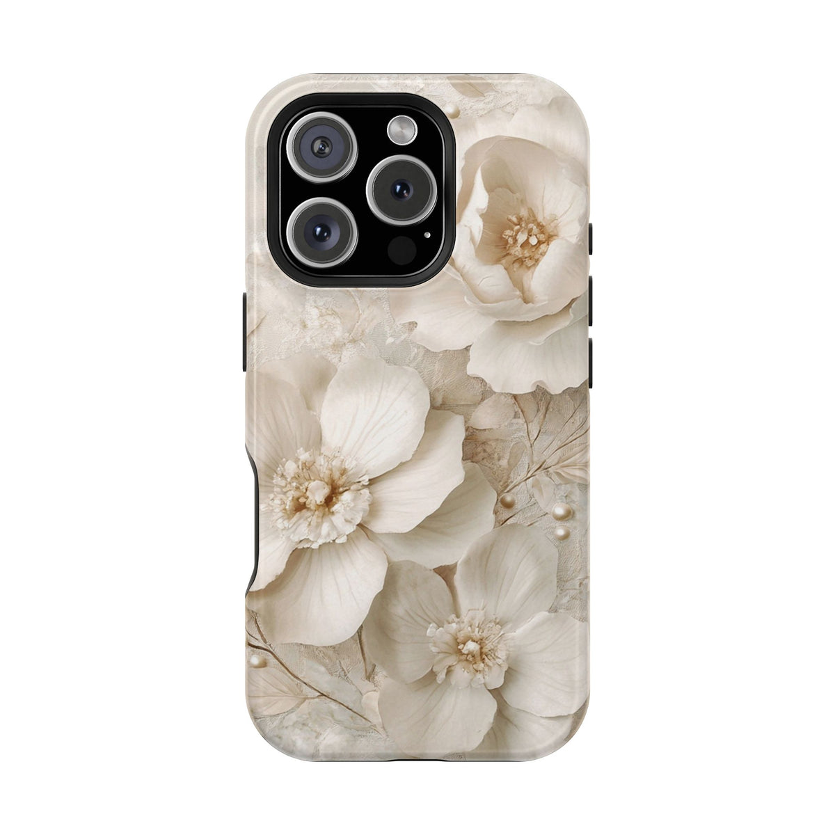 Ivory Blossom protective phone case for iPhone 16 Pro, glossy finish