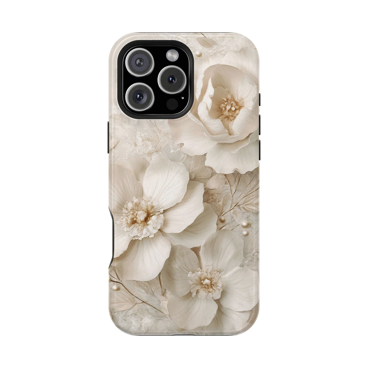 Ivory Blossom protective phone case for iPhone 16 Pro Max, glossy finish