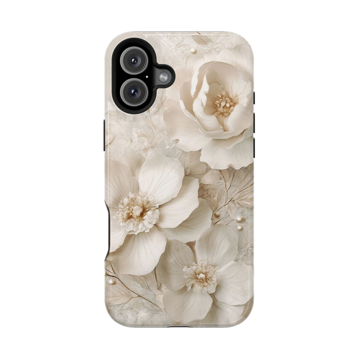 Ivory Blossom protective phone case for iPhone 16 Plus, glossy finish