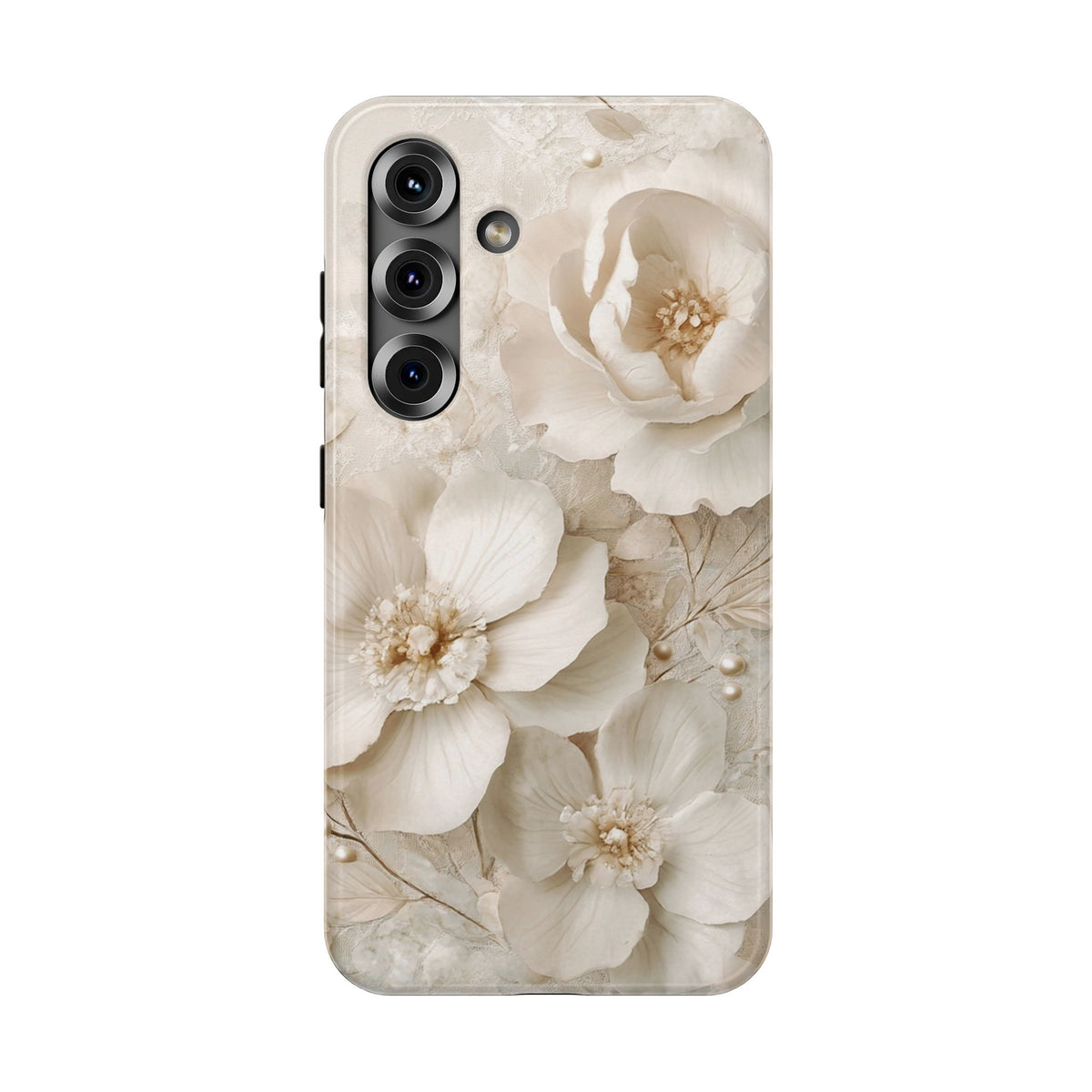 Ivory Blossom protective phone case for Samsung Galaxy S25, glossy finish