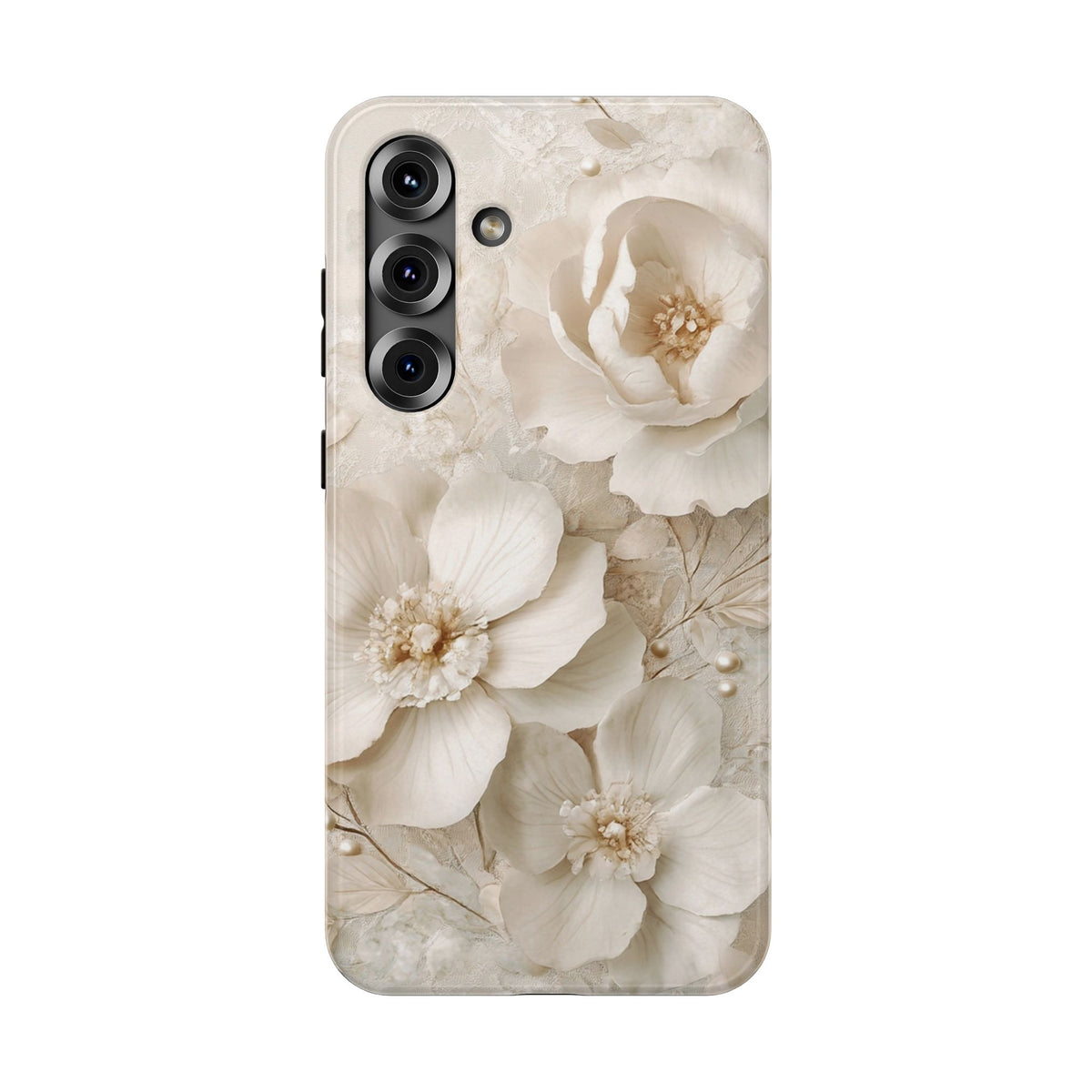 Ivory Blossom protective phone case for Samsung Galaxy S25 Plus, glossy finish