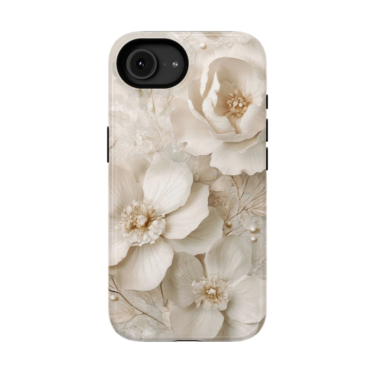 Ivory Blossom protective phone case for iPhone 16e, glossy finish
