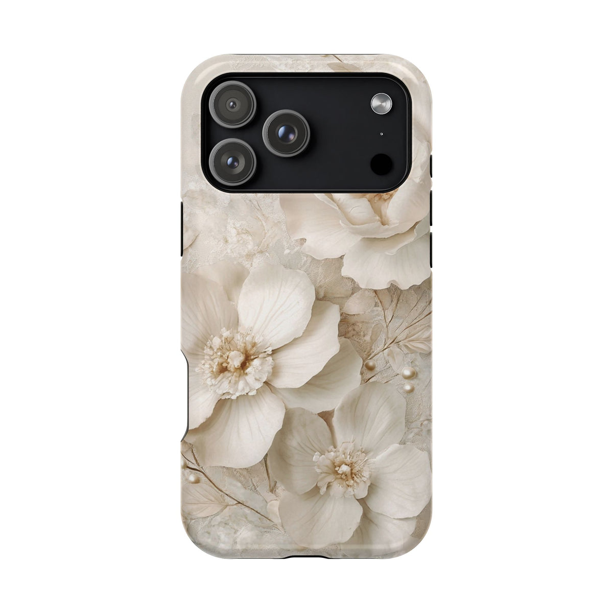 Ivory Blossom protective phone case for iPhone 18 Pro Max, glossy finish