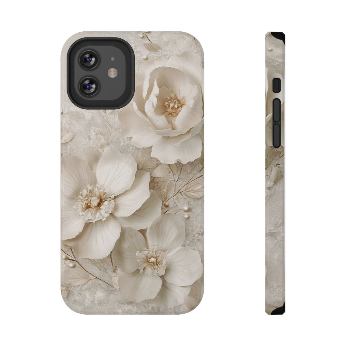 Ivory Blossom protective phone case for iPhone 12, glossy finish