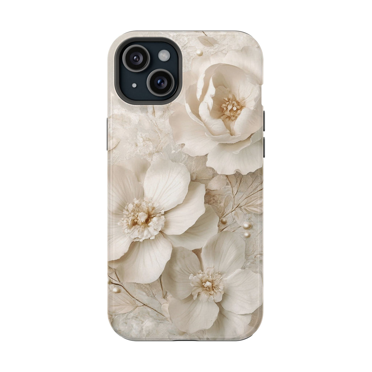 Ivory Blossom MagSafe case for iPhone 15 Plus, glossy finish