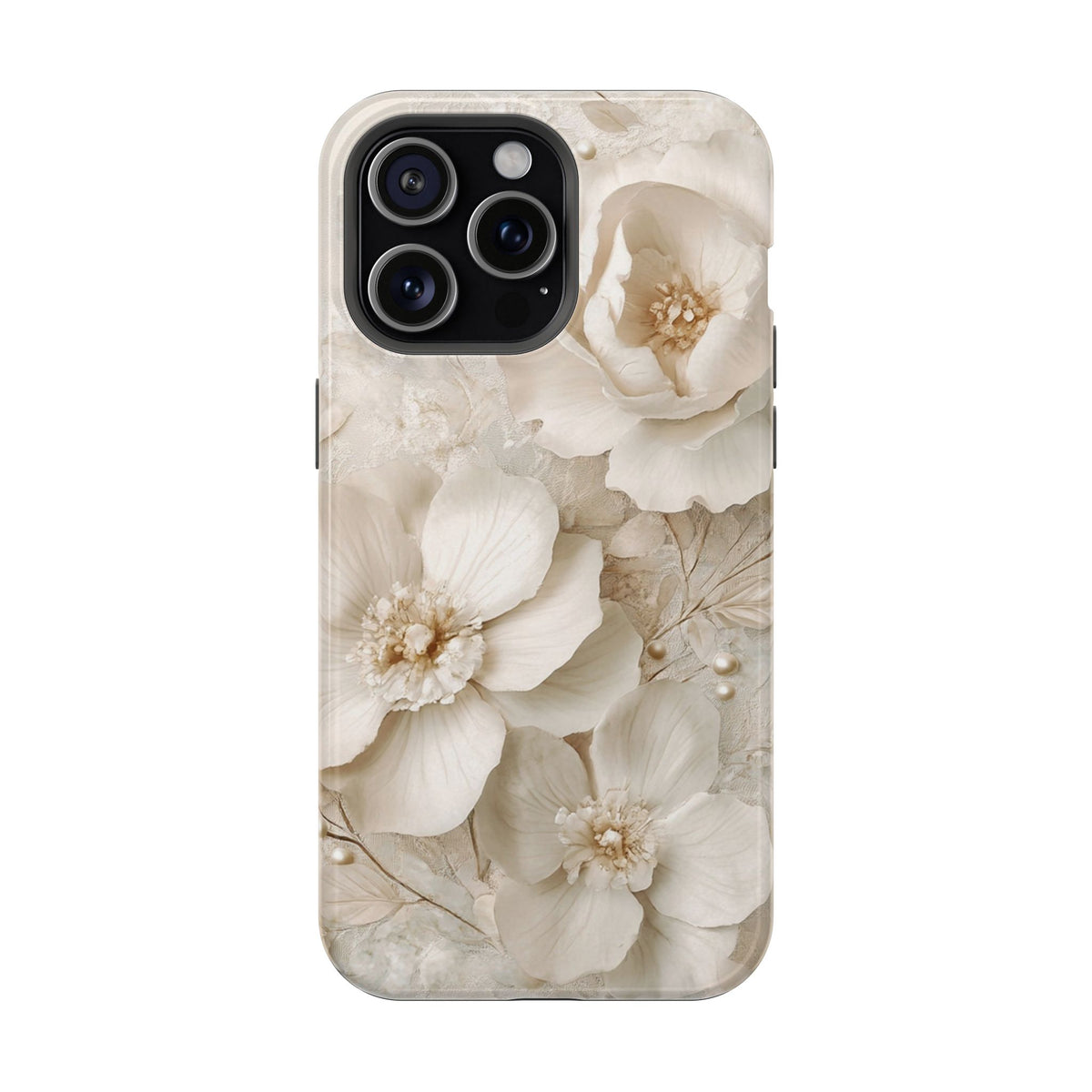 Ivory Blossom MagSafe case for iPhone 15 Pro Max, glossy finish