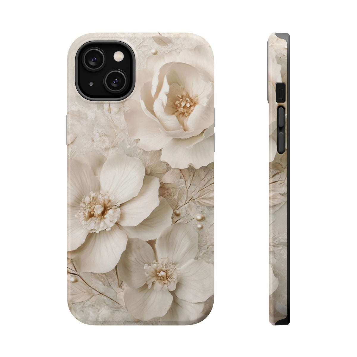 Ivory Blossom MagSafe case for iPhone 14 Plus, glossy finish