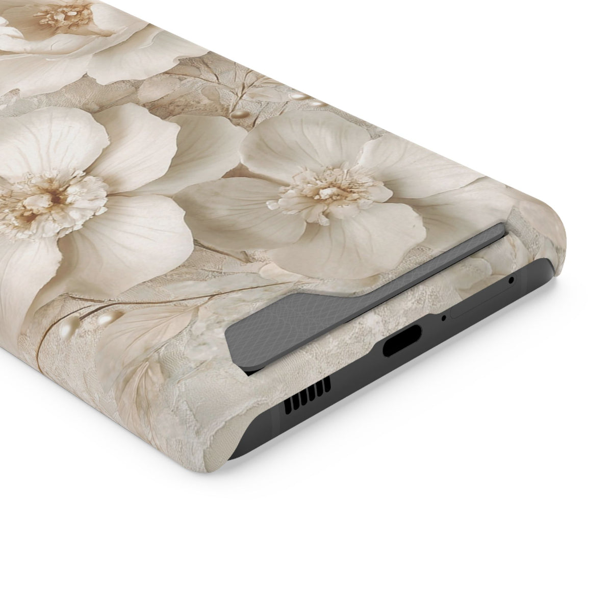 Ivory Blossom phone case with card holder for Samsung Galaxy S21 Ultra, glossy finish