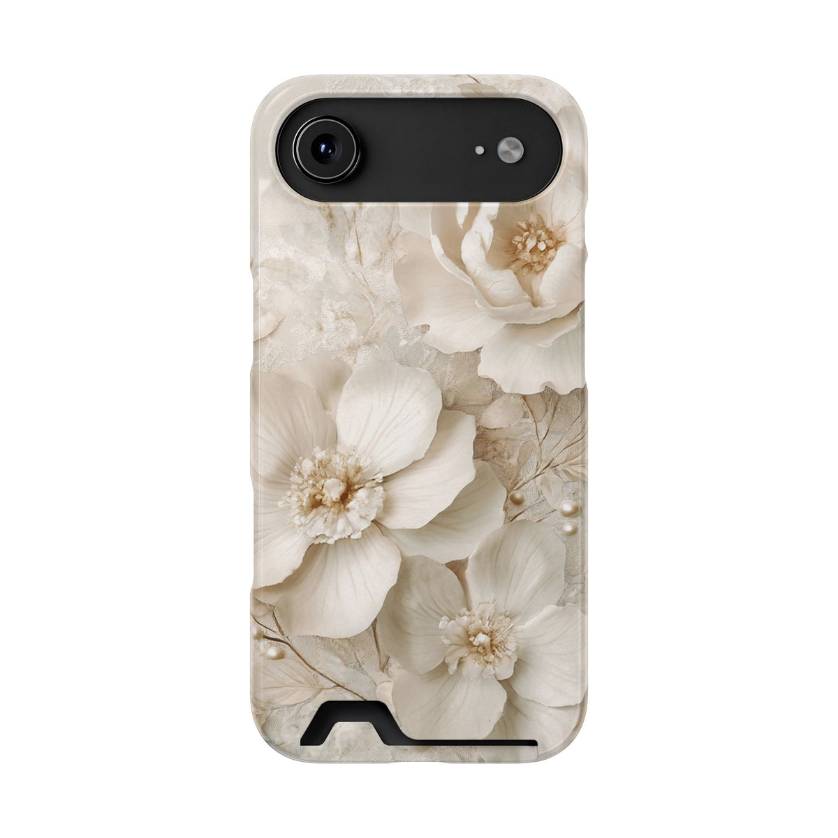 Ivory Blossom phone case with card holder for iPhone 17 Air, glossy finish