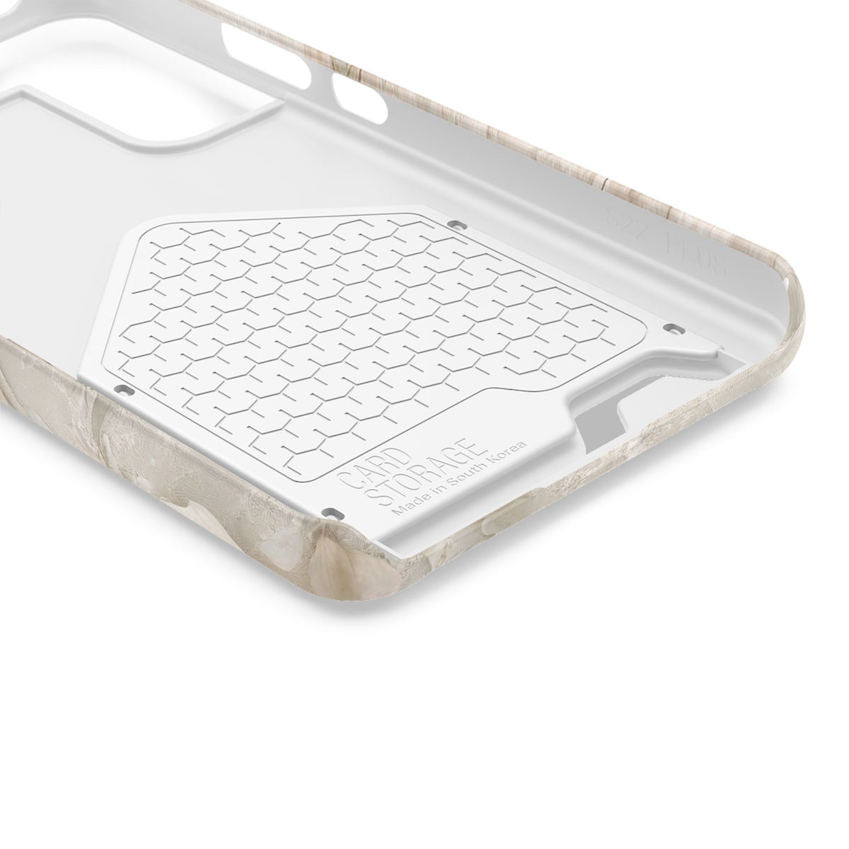 Ivory Blossom phone case with card holder, close-up of the inside