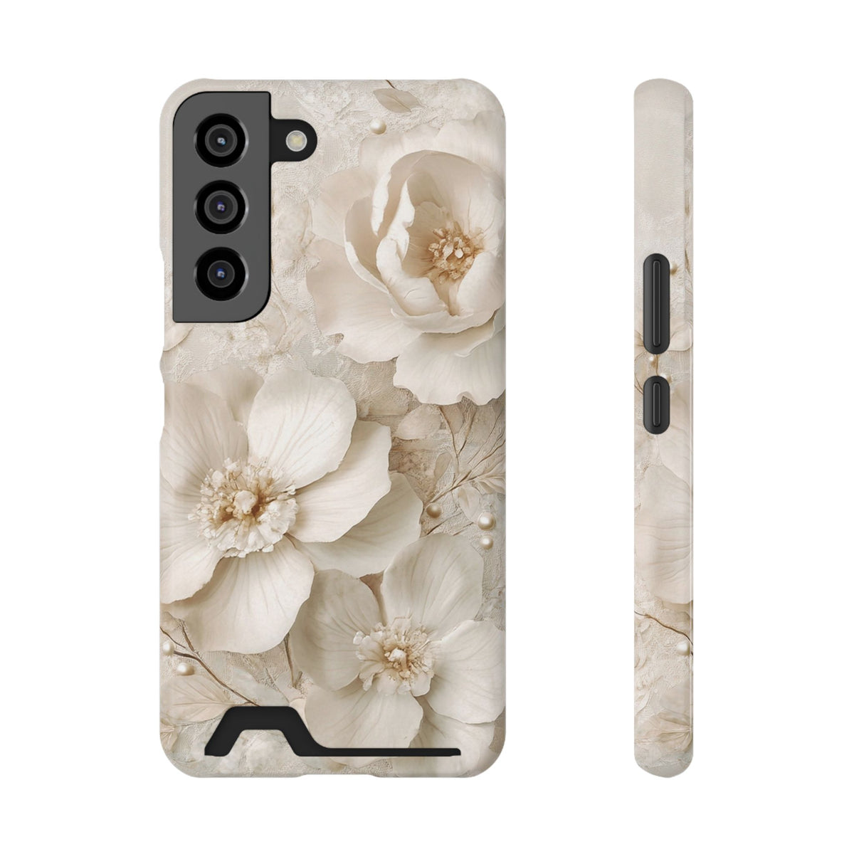 Ivory Blossom phone case with card holder for Samsung Galaxy S22, glossy finish