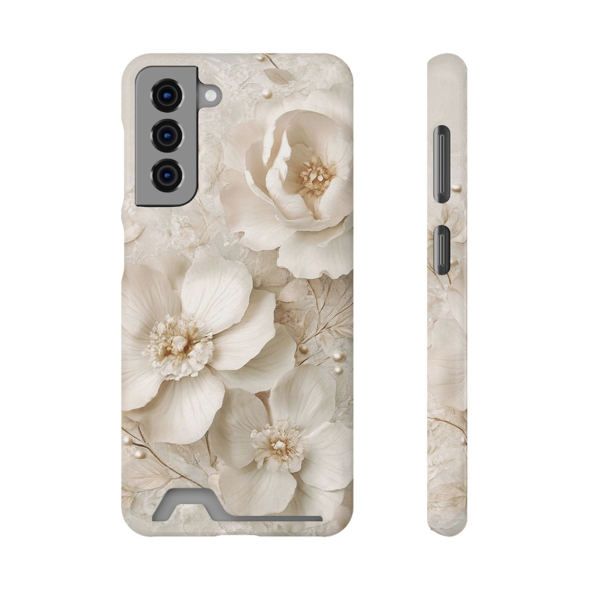 Ivory Blossom phone case with card holder for Samsung Galaxy S21, glossy finish