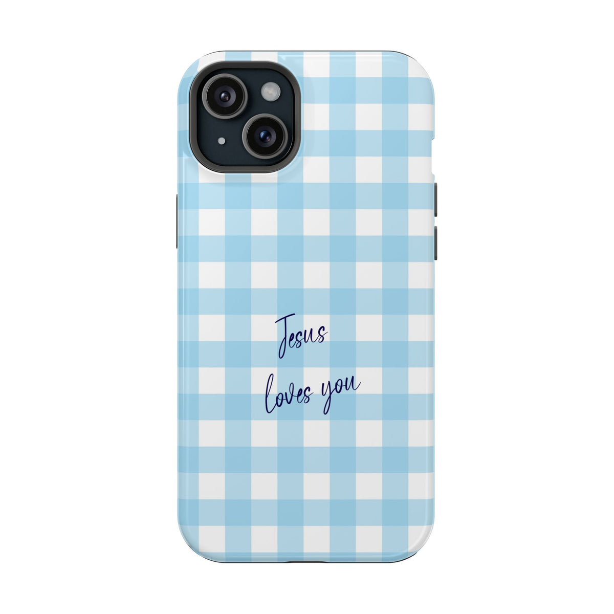 Jesus Loves You protective phone case for iPhone 15 Plus, glossy finish