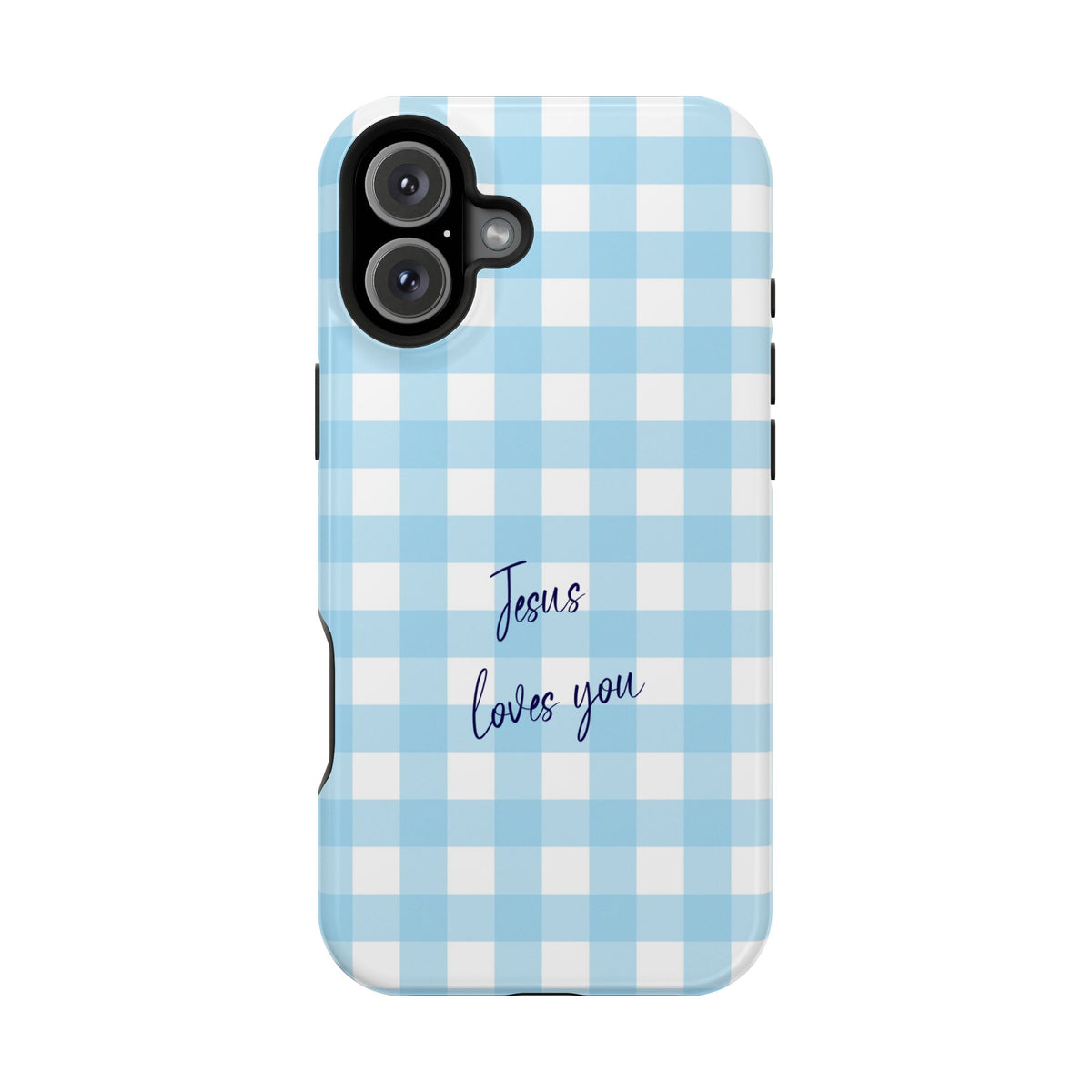 Jesus Loves You protective phone case for iPhone 16 Plus, glossy finish
