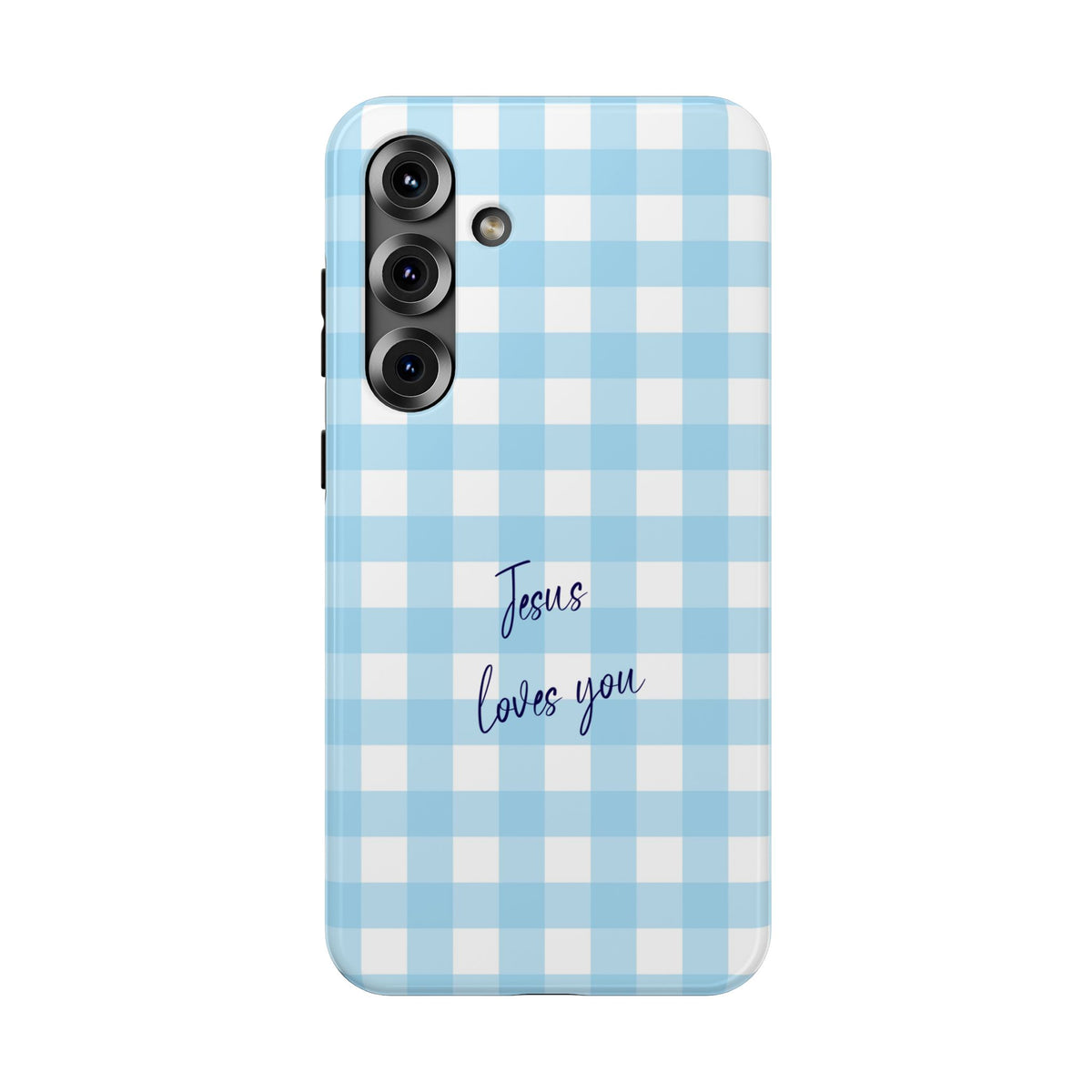 Jesus Loves You protective phone case for Samsung Galaxy S25 Plus, glossy finish