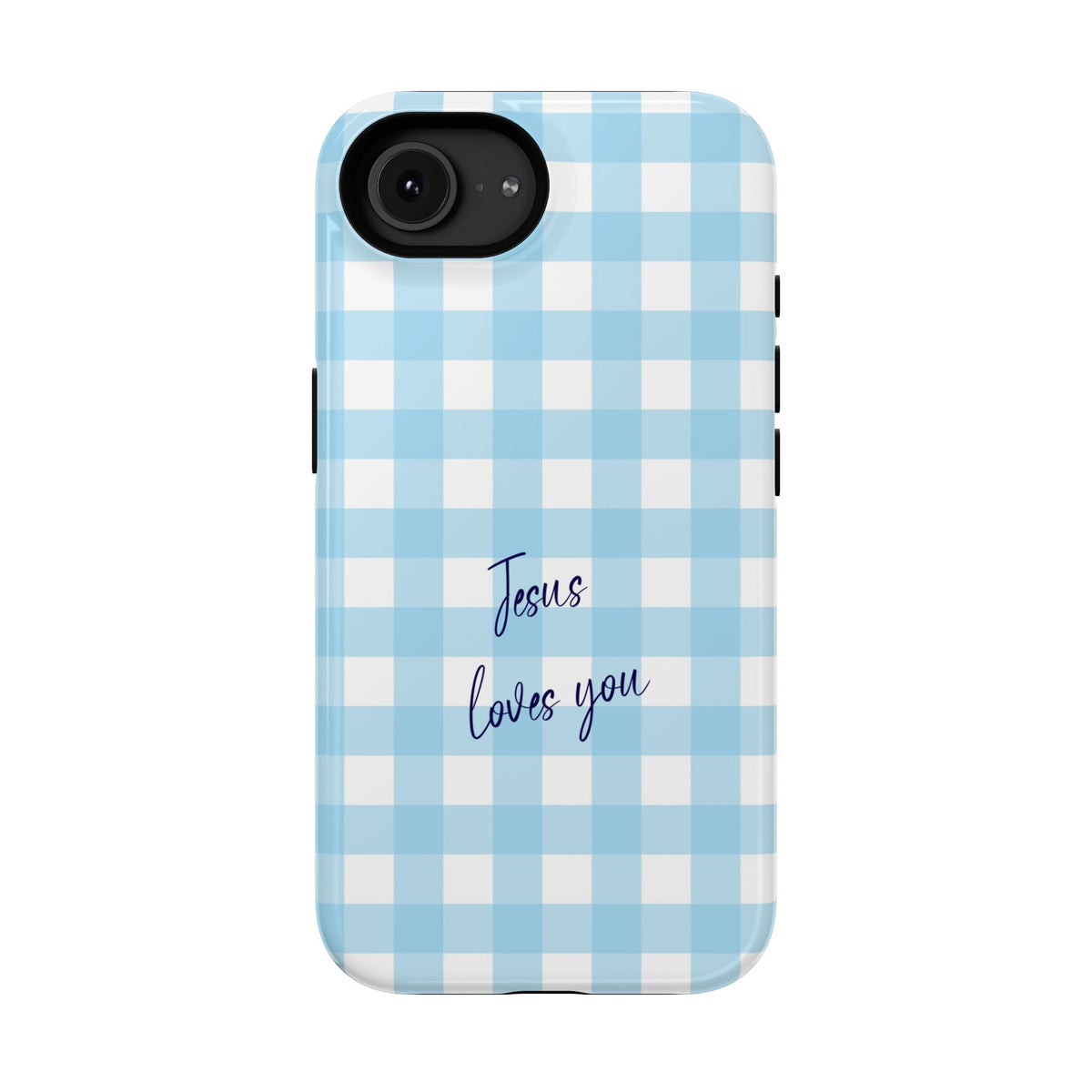 Jesus Loves You protective phone case for iPhone 16e, glossy finish