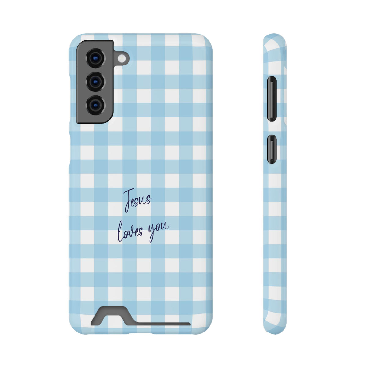 Jesus Loves You phone case with card holder for Samsung Galaxy S21 Plus, glossy finish