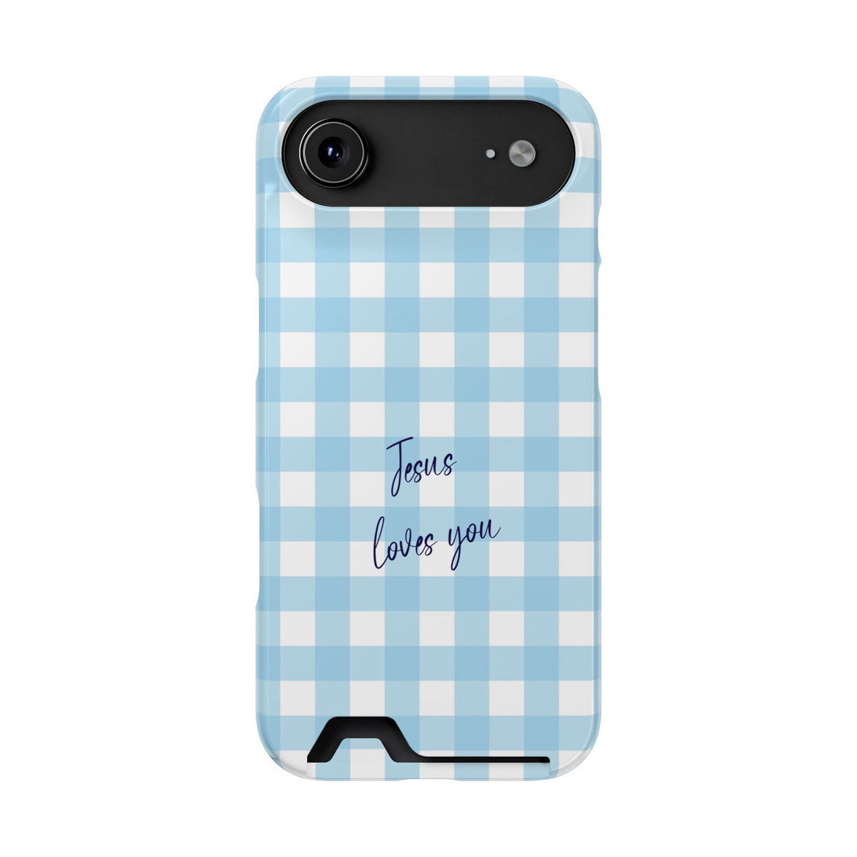 Jesus Loves You phone case with card holder for iPhone 17 Air, glossy finish