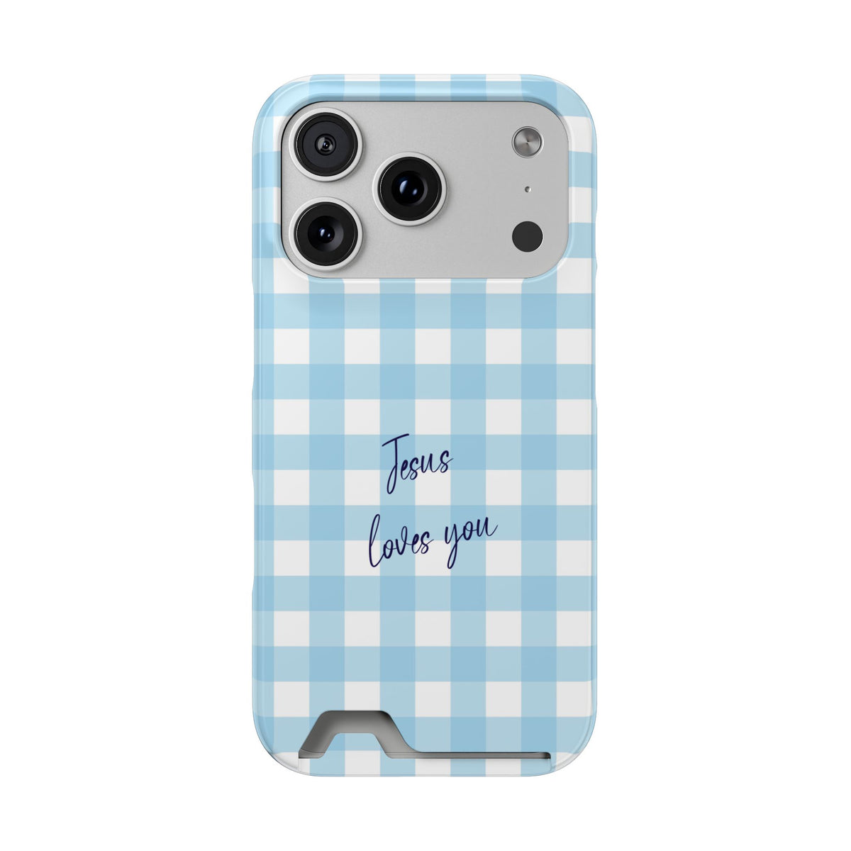 Jesus Loves You phone case with card holder for iPhone 17 Pro, glossy finish