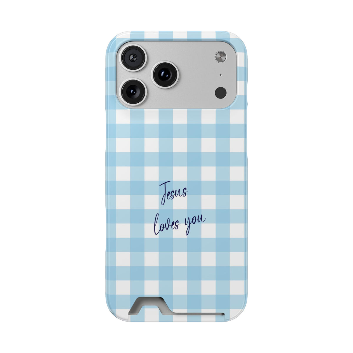 Jesus Loves You phone case with card holder for iPhone 17 Pro Max, glossy finish