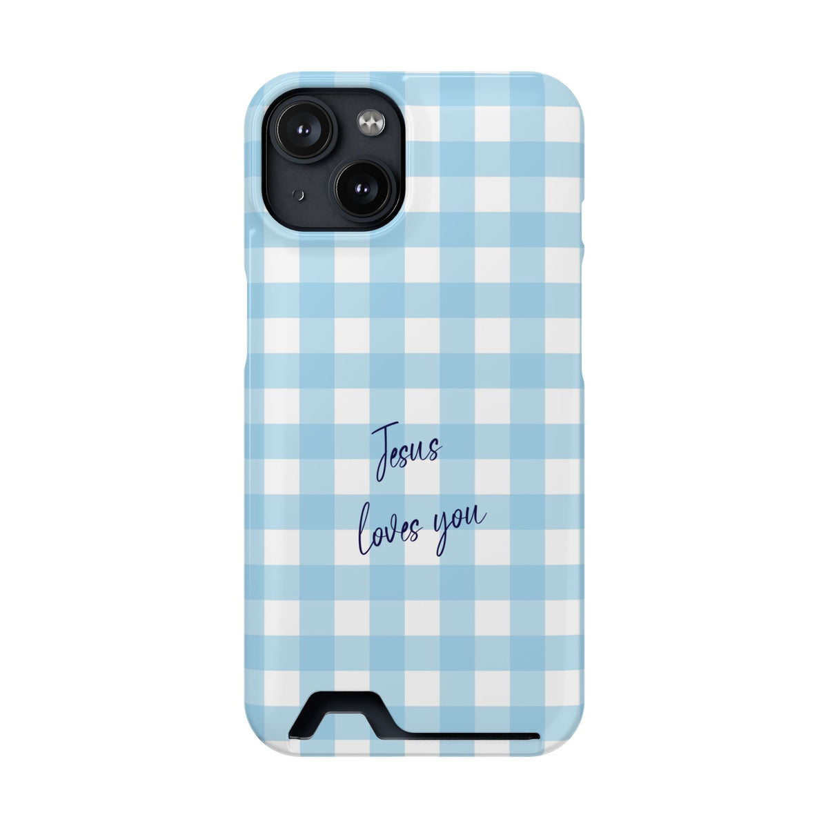 Jesus Loves You phone case with card holder for iPhone 14, glossy finish