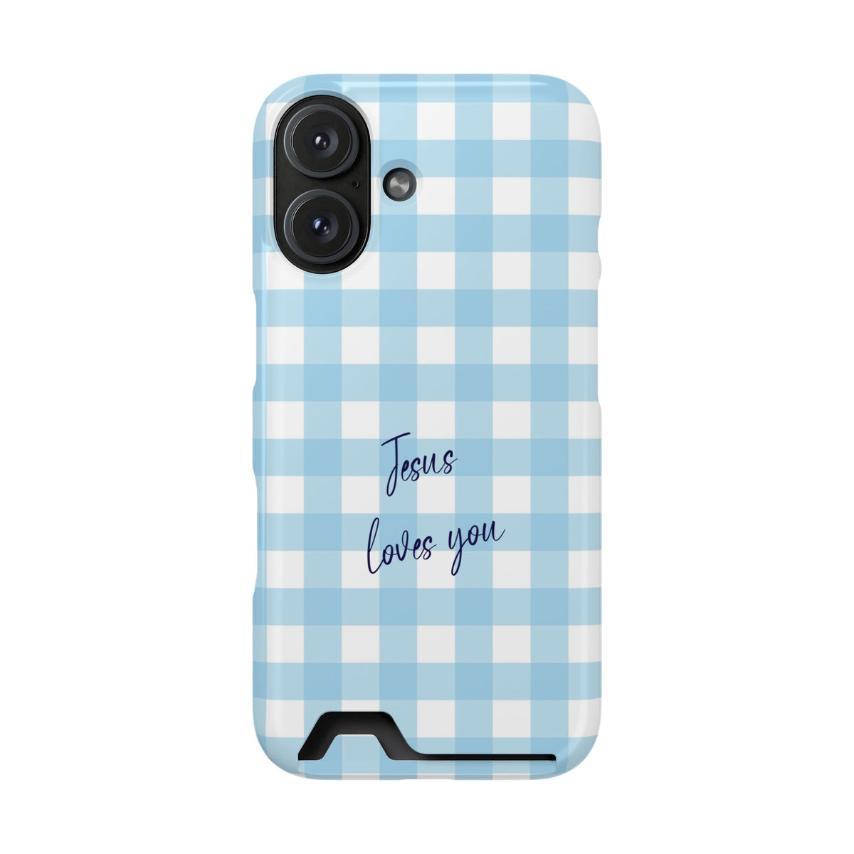 Jesus Loves You phone case with card holder for iPhone 16, glossy finish