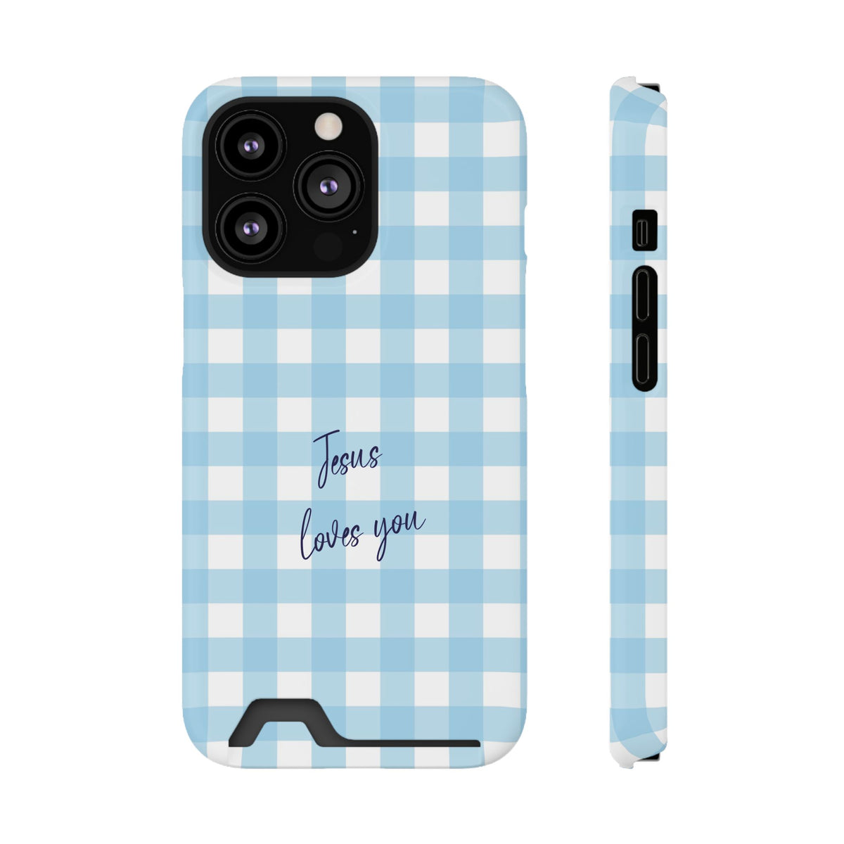 Jesus Loves You phone case with card holder for iPhone 13 Pro, glossy finish