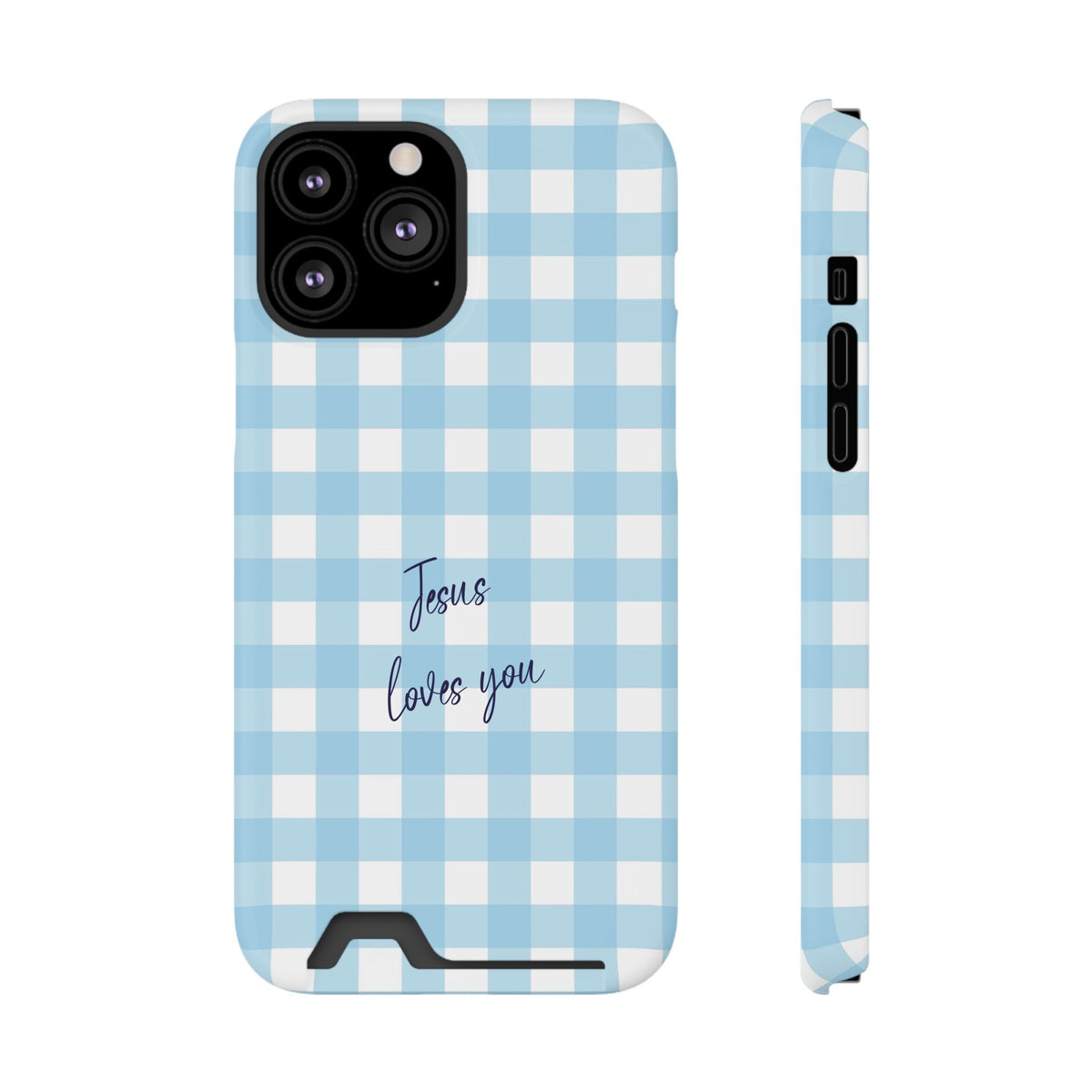 Jesus Loves You phone case with card holder for iPhone 13 Pro Max, glossy finish