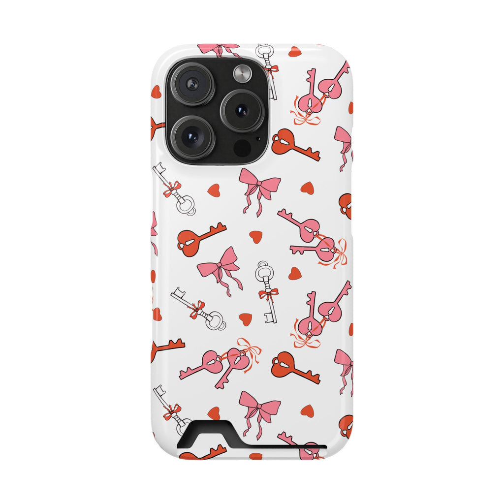 Key to My Heart phone case with card holder for iPhone 16 Pro, glossy finish