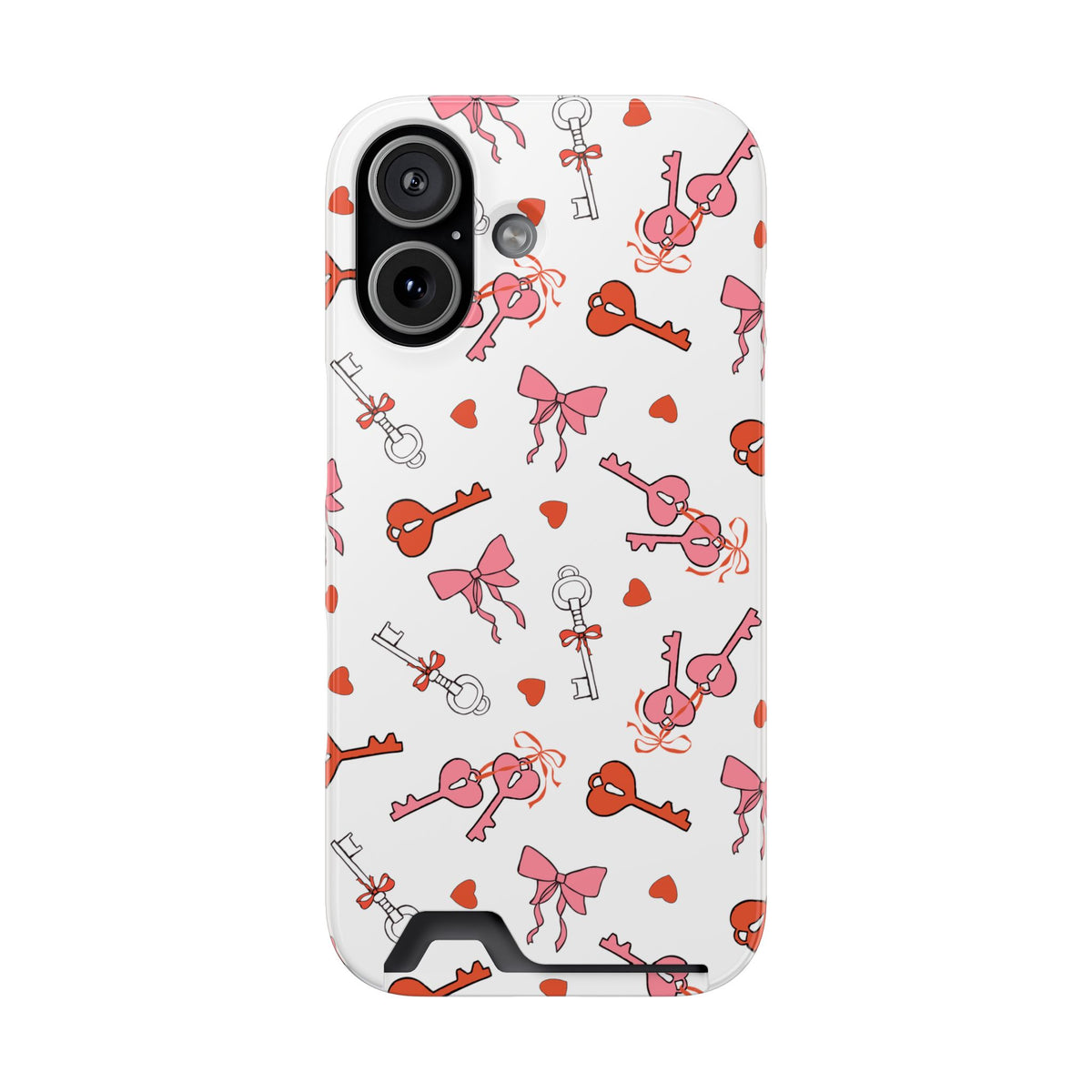 Key to My Heart phone case with card holder for iPhone 17, glossy finish