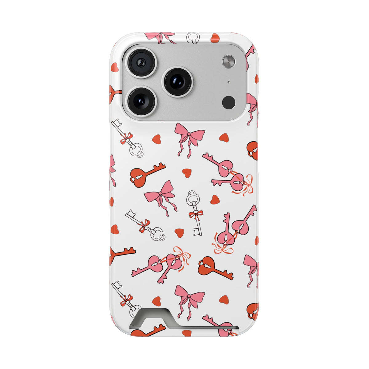 Key to My Heart phone case with card holder for iPhone 17 Pro, glossy finish