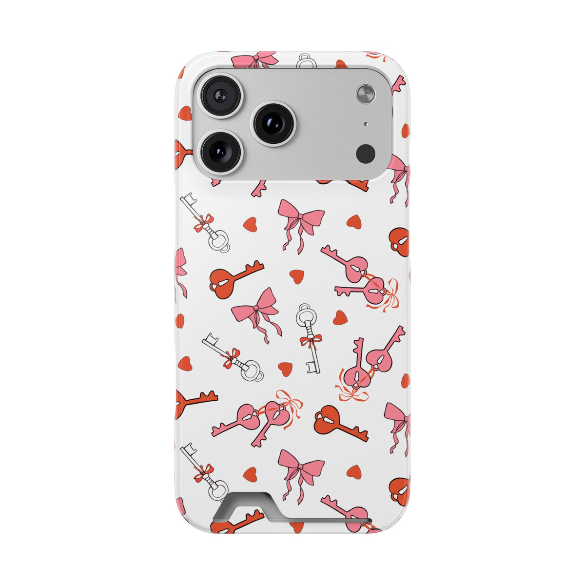 Key to My Heart phone case with card holder for iPhone 17 Pro Max, glossy finish