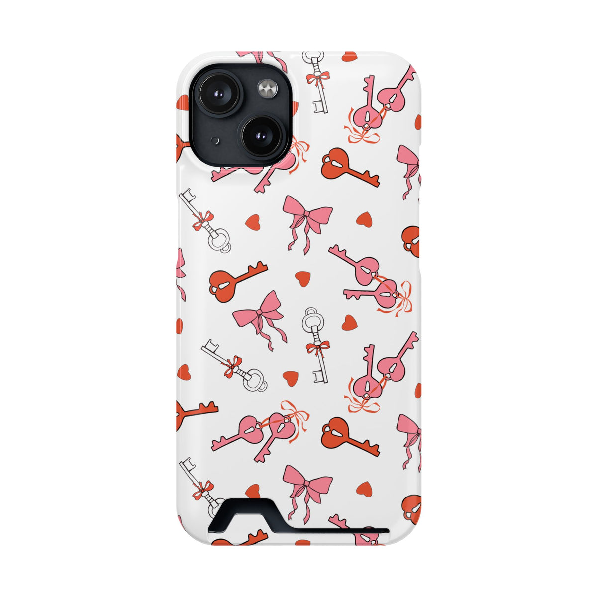 Key to My Heart phone case with card holder for iPhone 14, glossy finish