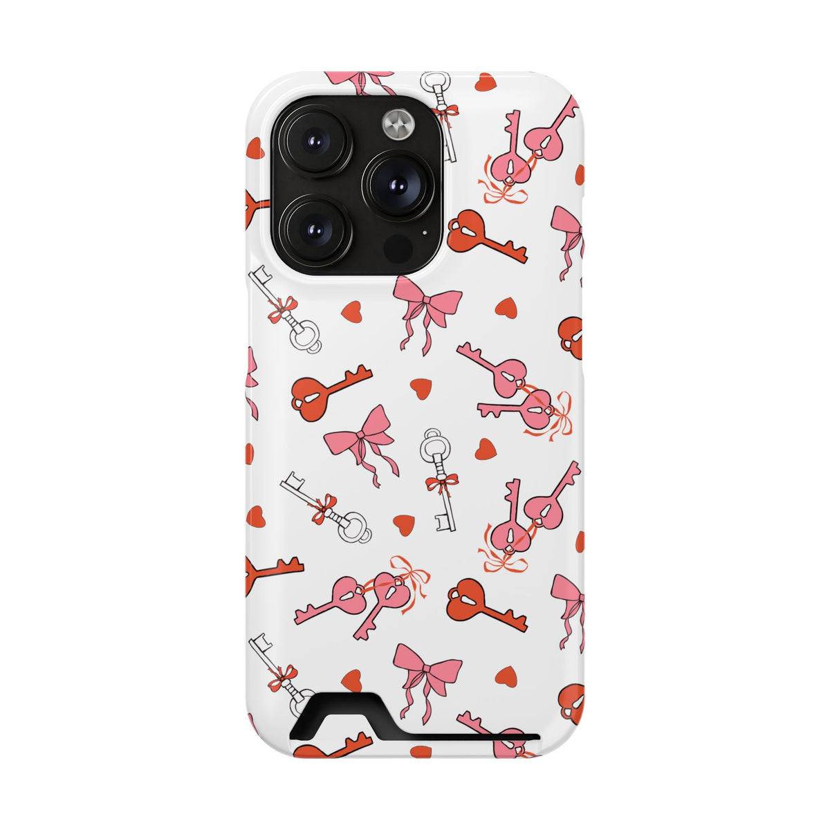Key to My Heart phone case with card holder for iPhone 14 Pro, glossy finish