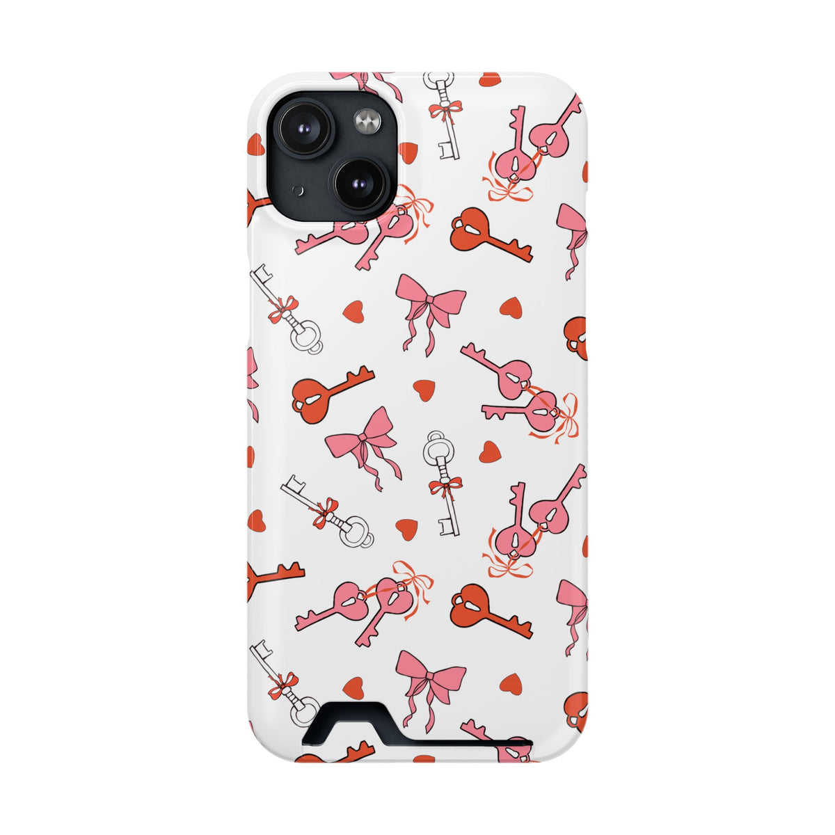 Key to My Heart phone case with card holder for iPhone 14 Plus, glossy finish