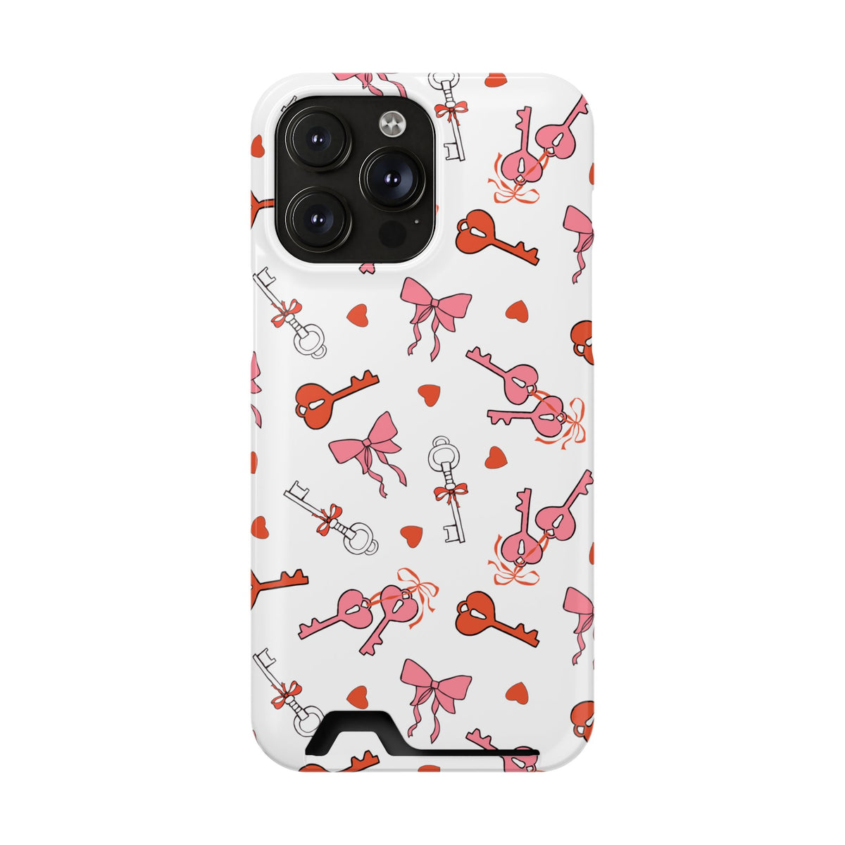 Key to My Heart phone case with card holder for iPhone 14 Pro Max, glossy finish