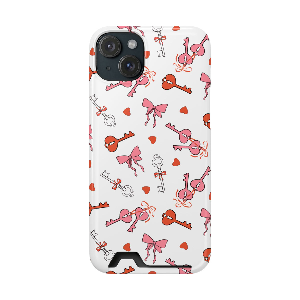 Key to My Heart phone case with card holder for iPhone 15 Plus, glossy finish