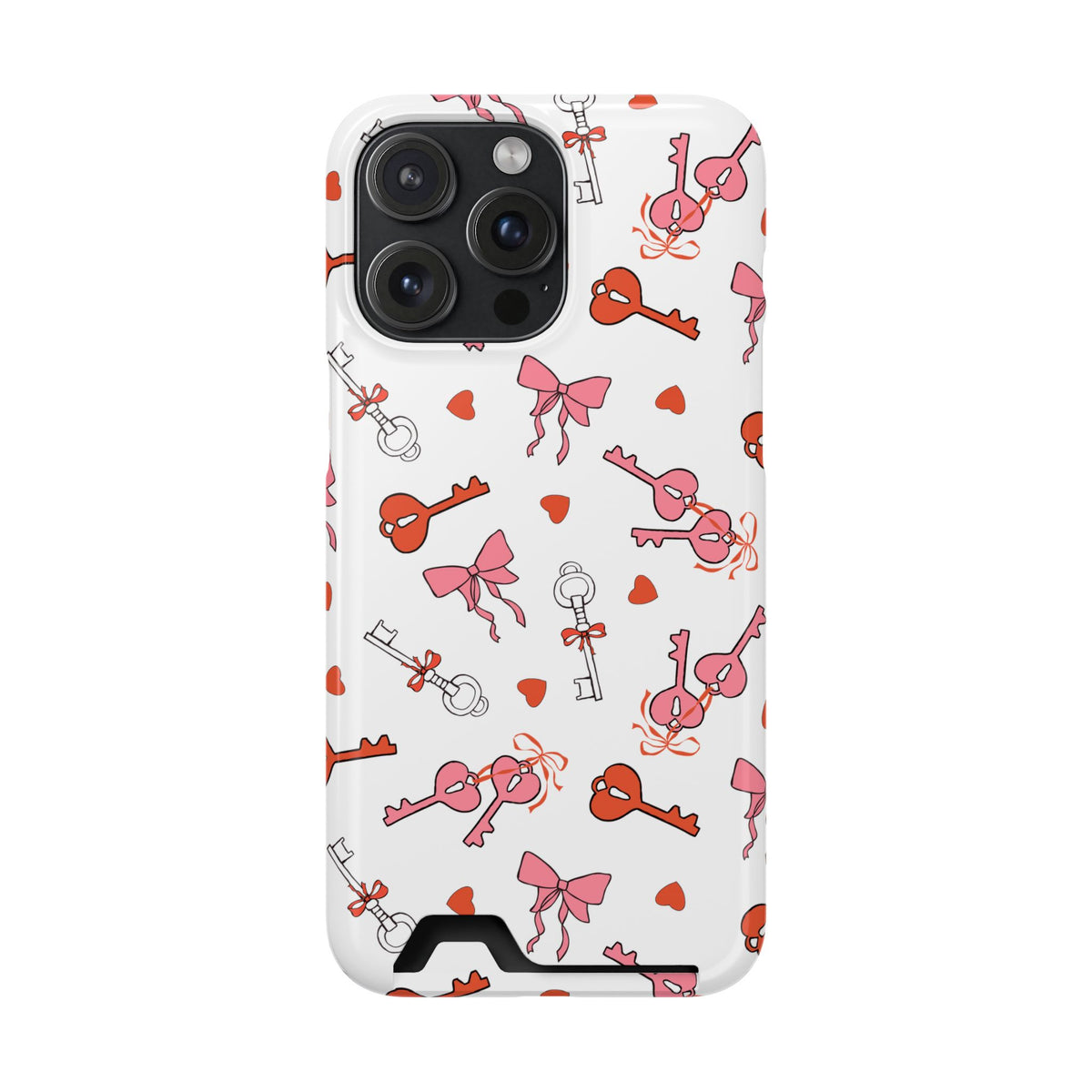 Key to My Heart phone case with card holder for iPhone 15 Pro Max, glossy finish