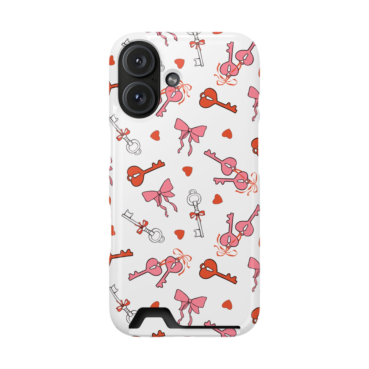 Key to My Heart phone case with card holder for iPhone 16, glossy finish