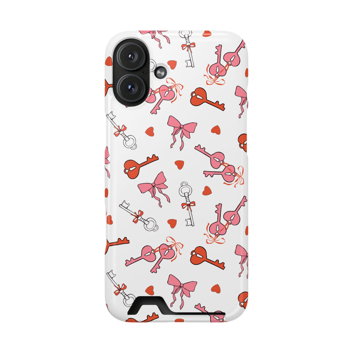 Key to My Heart phone case with card holder for iPhone 16 Plus, glossy finish