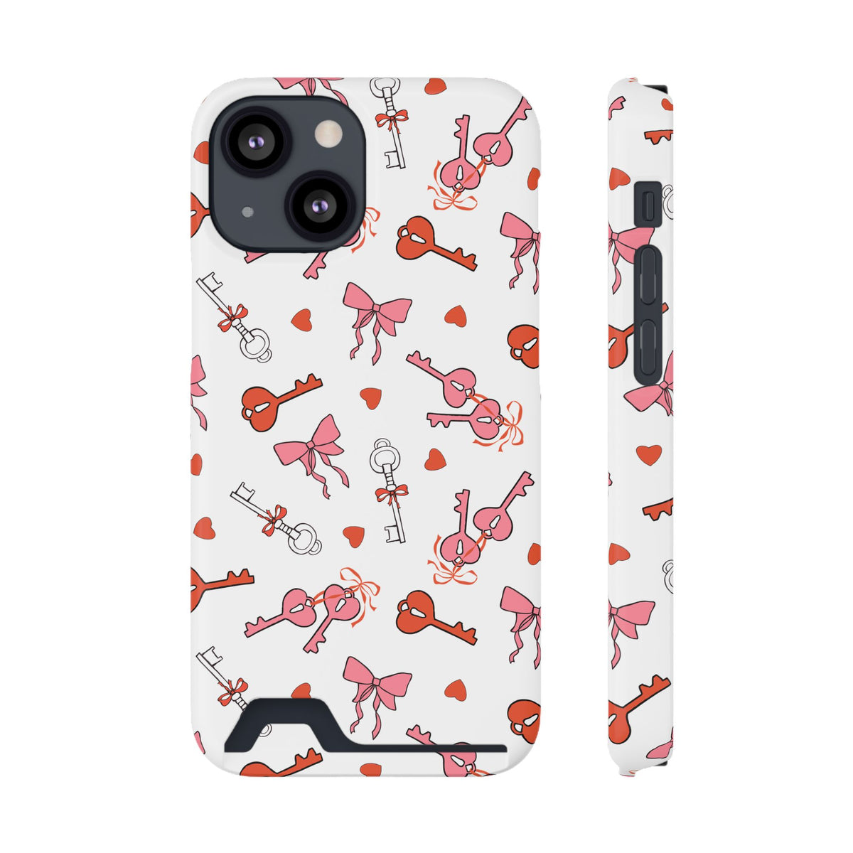 Key to My Heart phone case with card holder for iPhone 13 Mini, glossy finish